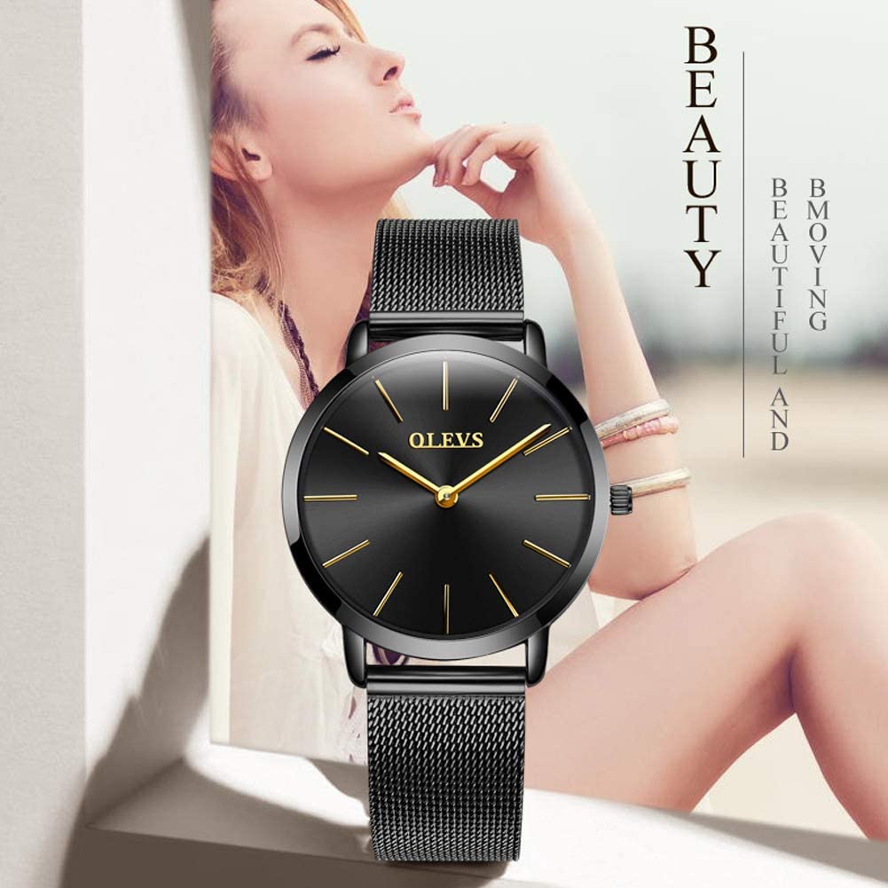 OLEVS Women's Watch Luxury Dress Rose Gold Women Slim Thin Lightweight Watch Stainless Steel Mesh Watches Fashion Waterproof Ladies Wrist Watch Black White Blue Face,Adjustable Bracelet - Image 8
